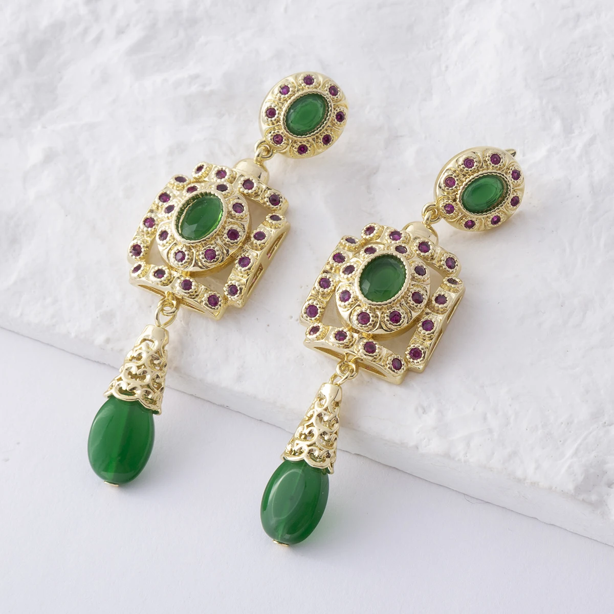 

New High Quality Green Gem Jewelry Women'S Earrings Morocco Bride Earrings Accessories Gift Vintage Exquisite