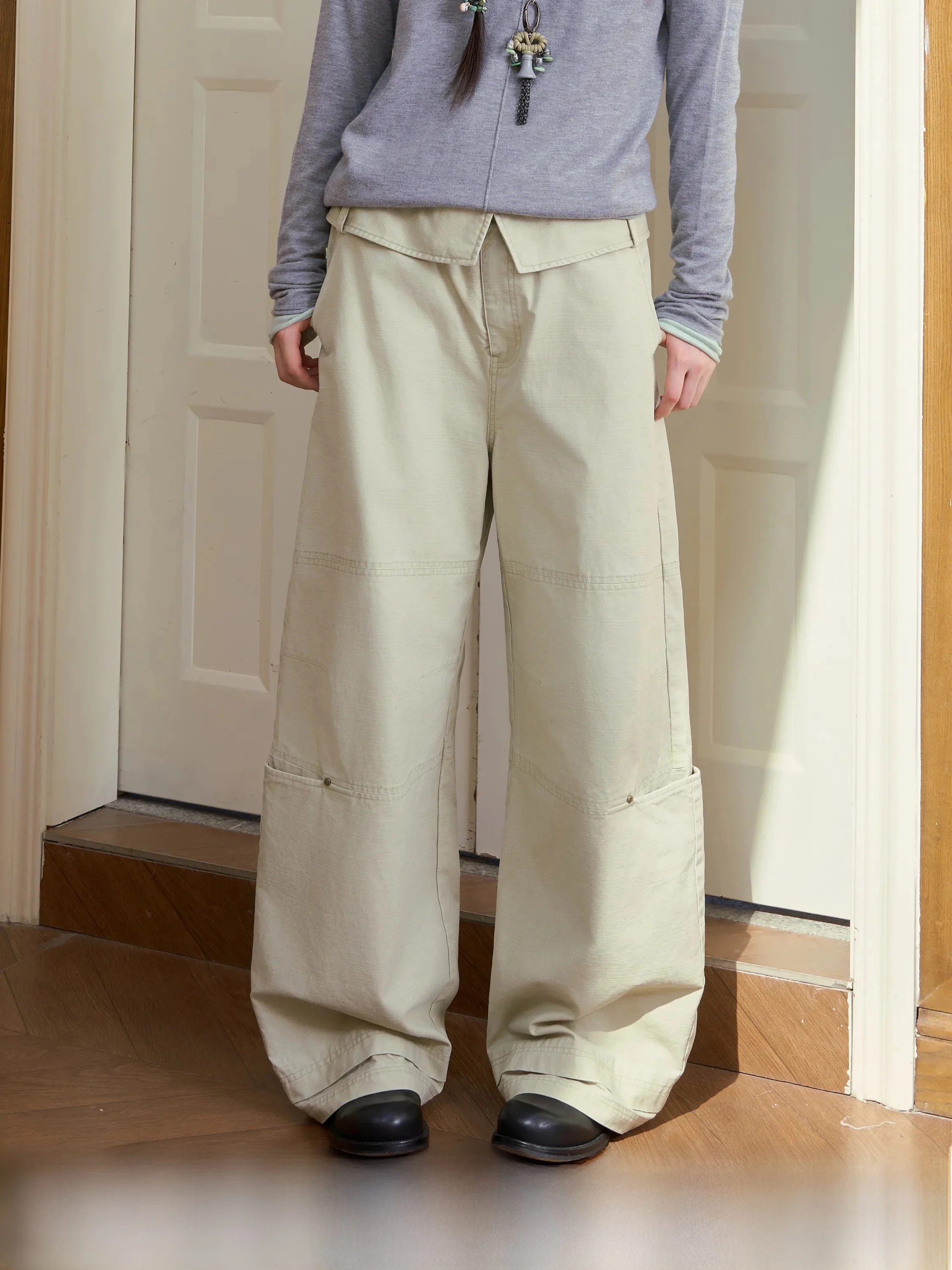 100% Pure Cotton Vintage Work Pants Foldable Waist Heavy Fermentation Saotome Ladies Casual Trousers Comfortable Fit