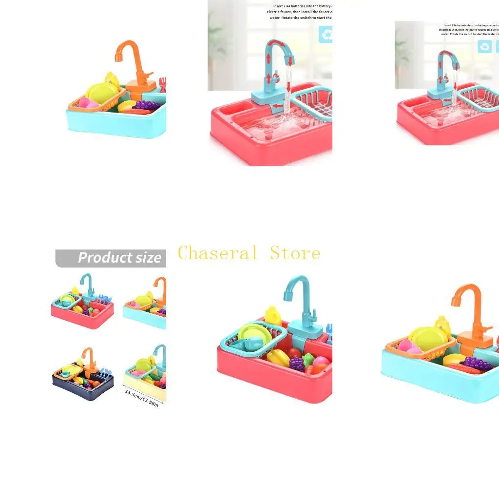 

E7CE Miniature Kitchen Sink Playset With Realistic Water Circulation For Kid Chefs And