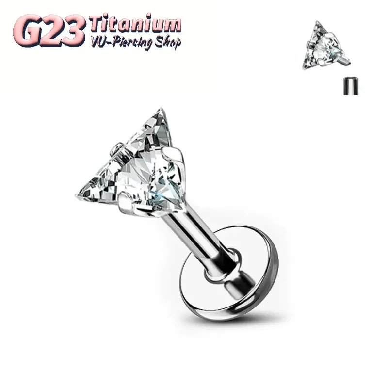 F136 Titanium Labret Lip Stud Triangle Zirconia Claw Zirconium Thread 16G Ear Cartilage Tragus Helix Earring Piercing Jewelry