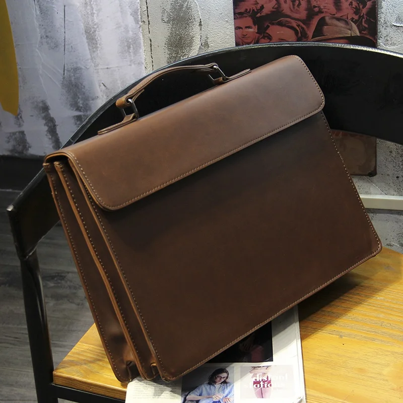 Retro Fashion Men\'s Business Bag Casual Style Handbag Shoulder Bag Crossbody Bag for Travel And Work PU Leather Handbag