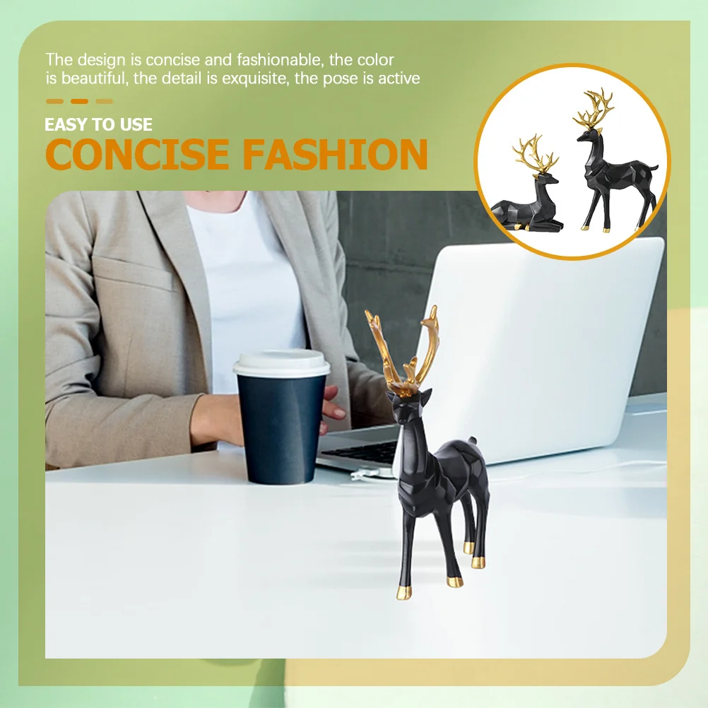 

2Pcs Resin Deer Sculptures Adorable Active Design Refreshing Comfortable Interior Space Artistic Atmosphere Personalized Home