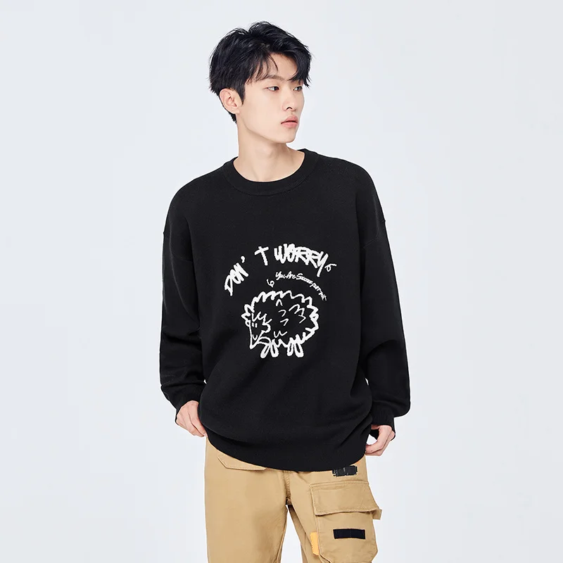 

Semir Knitwear Men Crew Neck Winter 2023 New Cartoon Jacquard Super Loose Simple Drop Shoulder Versatile Top Sweater