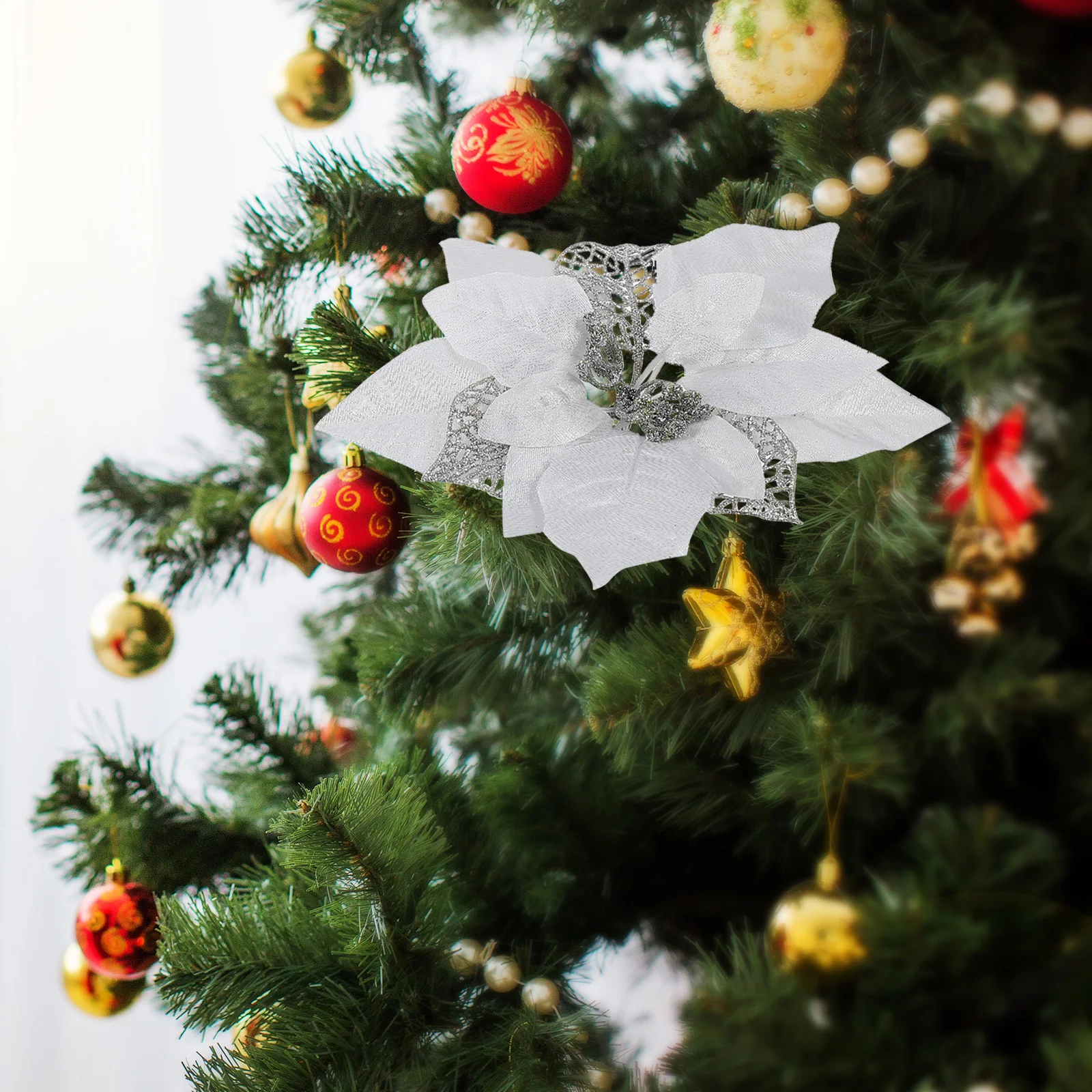 

15Pcs Christmas Glitter Flower Artificial Xmas Wreath Decor Tree Pendant Table Setting Supply Christmas Artificial Flowers