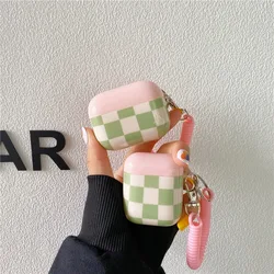 Checkerboard Lattice Earphone Charging Cute Cover for AirPods 1 2 3 Pro Wireless Earphone Bling Bracelet Chain Case Gift