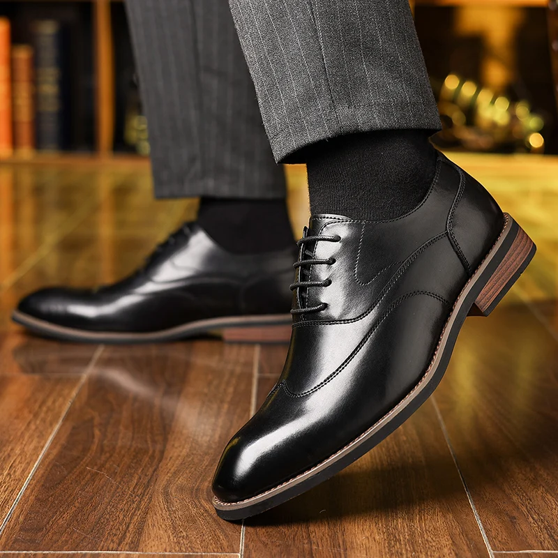 

Autumn New Men's Comfortable Pointed Business Dress Leather Shoes High Quality Men's Lace Up Gentlemen's Banquet Derby Shoes