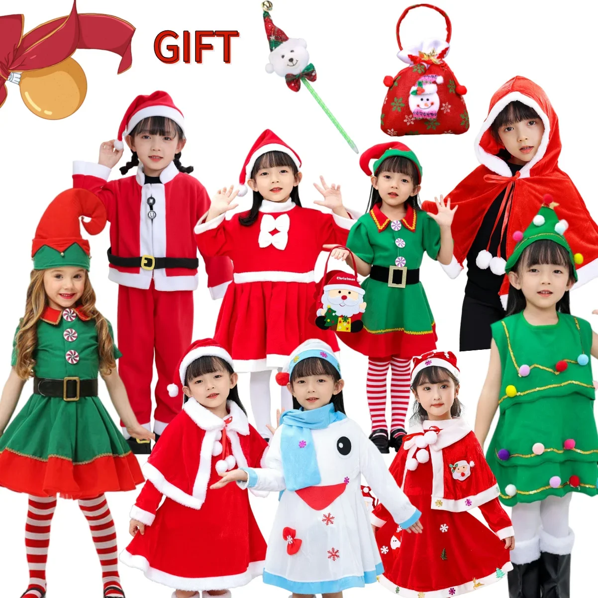 

New Year Kids Santa Claus Toddler Baby Red Xmas Clothes Party Red Dress Set for Children Christmas Costume Santa Claus Set