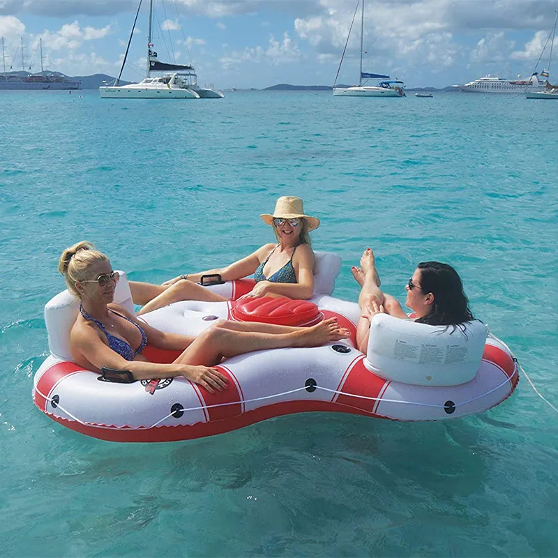 عوامة نجاة عائمة قابلة للنفخ من مادة PVC سميكة من مادة PVC لثلاثة أشخاص للسباحة في حمام السباحة للأطفال #4