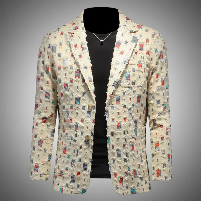 

New Style Ruffian Handsome Design Sense Loose Men Spring Autumn Trend Hole Patch Foreign Style Slim Personality Suit Coat
