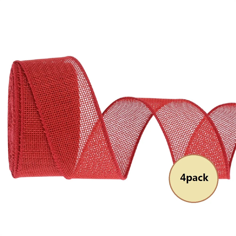 1.6 pollici. X 10 yds. Nastro natalizio in tela naturale rossa, per artigianato fai-da-te, decorazioni per la casa, (confezione da 4)