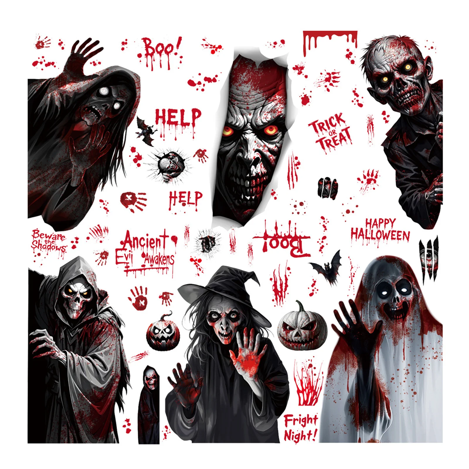 الرعب بقع الدم الجدار ملصق بصمة الدم الجمجمة مخيف شبح نافذة ملصق 2025 هالوين الديكور ملصق مخيف #2