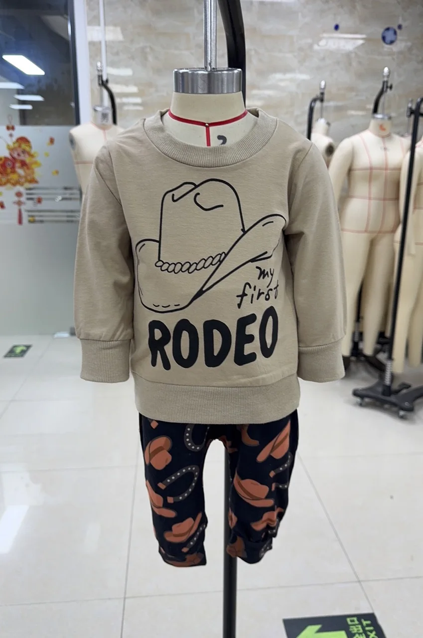 

Toddler Baby Boy Fall Tracksuit Clothes 2 Pcs Outfit Western Print Long Sleeve Sweatshirt and Pants Set