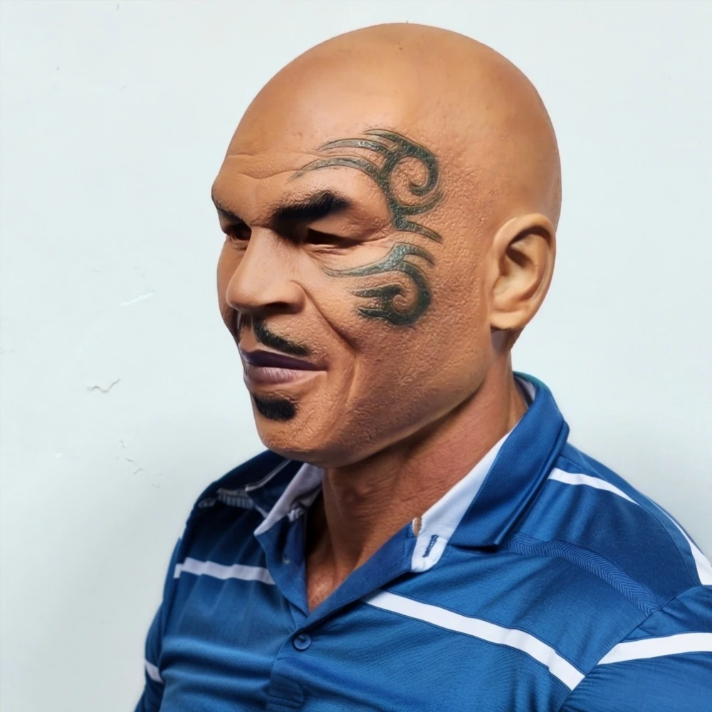 1PC Realistic Mike Tyson Latex Mask Fancy Dress Costume Accessory for Halloween Party Boxing Champion Cosplay Head Support Prop