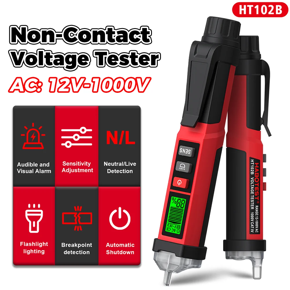 HT102B Non-contact Voltage Tester 12-1000V AC Voltage Detector High/Low Sensitivity Electrical Pen Smart Breakpoint Finder
