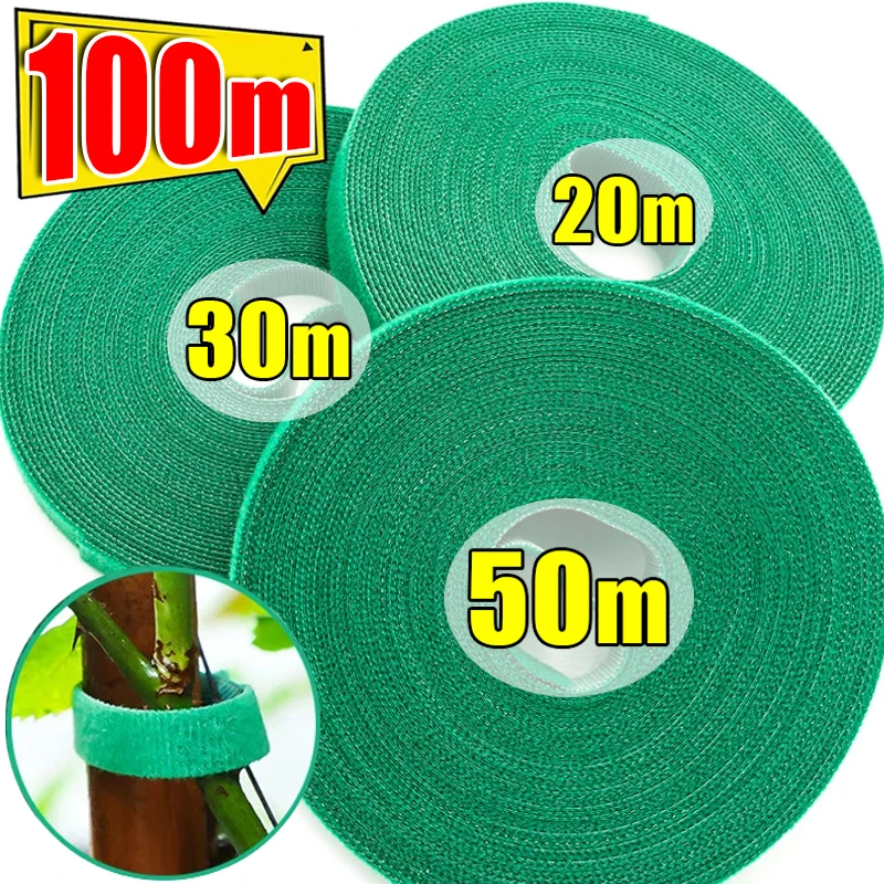 100/2M Plant Nylon Cable Tie Green Garden Twine Self Adhesive Adjustable Plants Bandage Hook Loop Support Reusable Fastener Tape