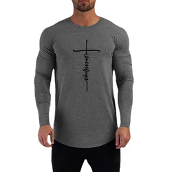 Running T-shirt Men Long Sleeve Shirt Autumn Outdoor Sports Tops Cotton Pullovers Slim Fit Gym Bodybuilding Fitness Tee Shirt