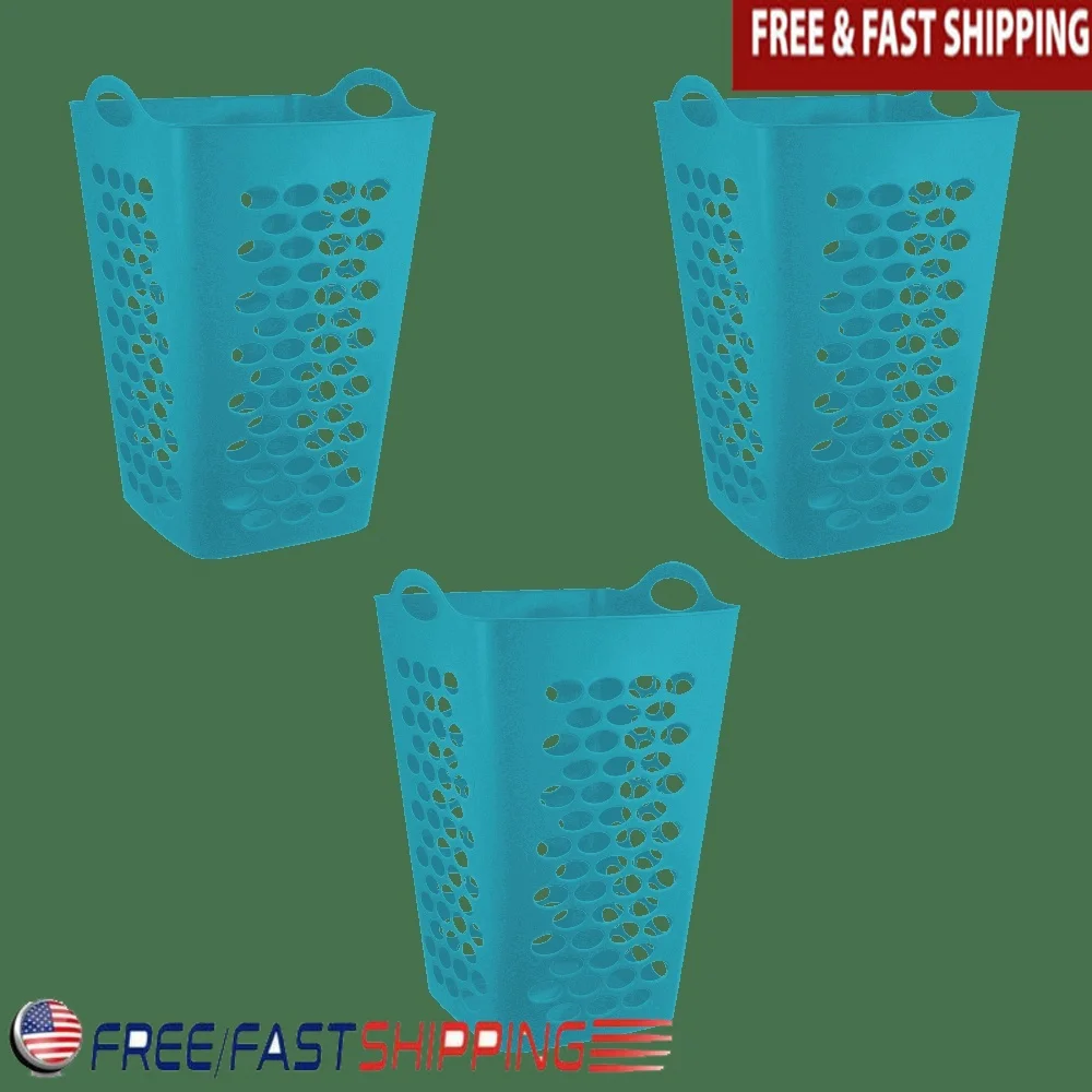 

Flexible Plastic Square Laundry Hamper Set with Handles Ventilated Design Lightweight Easy Carrying Bedroom Laundry Organization