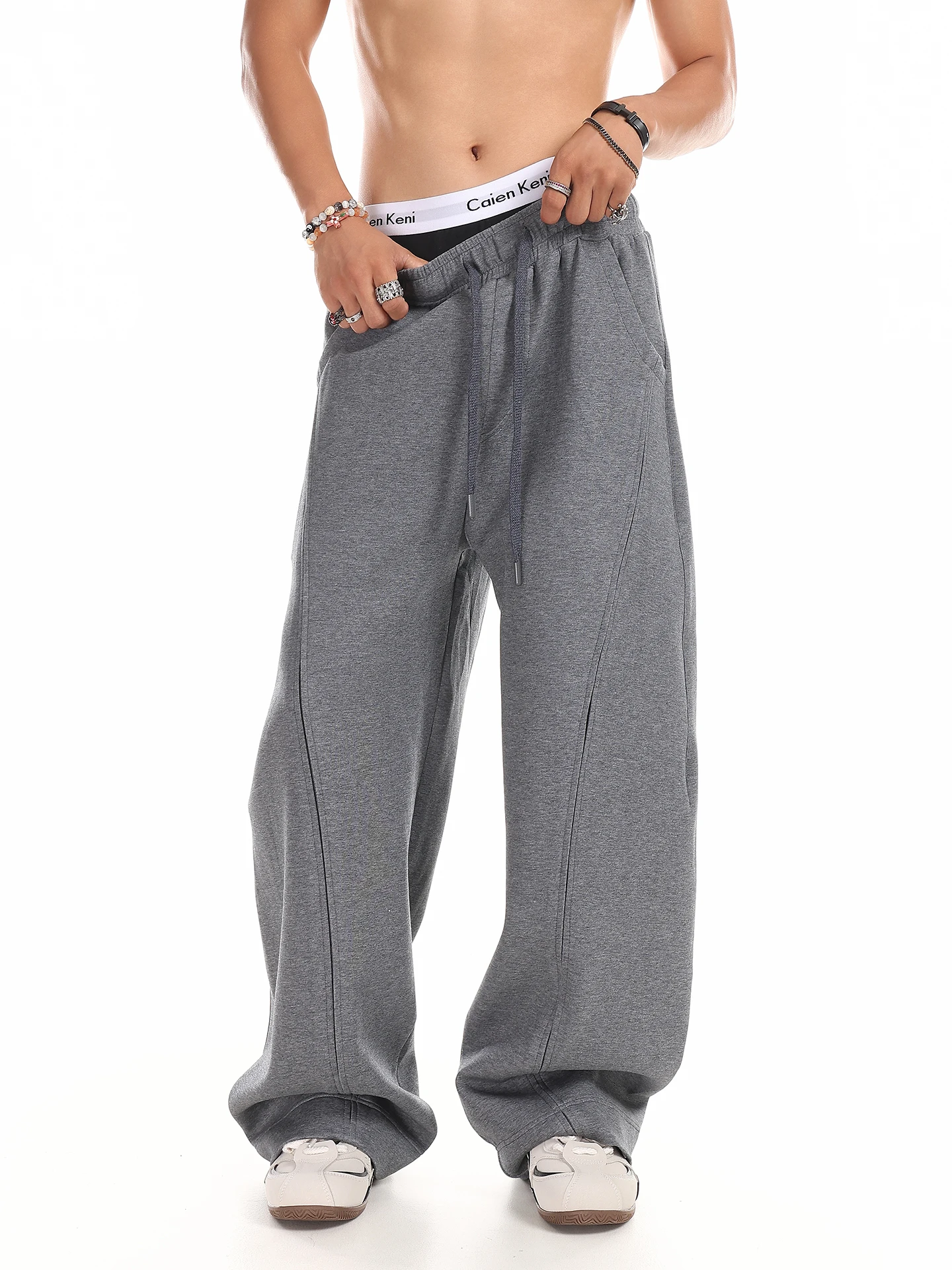 

Retro High Street Deconstructed Split Men's Sweatpants Spring New Loose Knife Pants Youth Fashion Long Pants Straight Leg