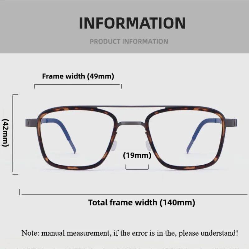 Denmark Brand Titanium Anti-blue Light Glasses Square Screwless Eyewear Designer Men Double Beam Large Frame Vintage Eyeglasses