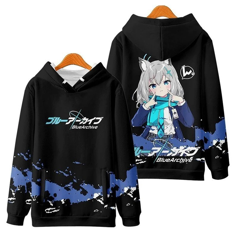 لعبة الأزرق الأرشيف تأثيري هوديس ثلاثية الأبعاد شيروكو طباعة الرجال النساء أنيمي البلوز الخريف/الشتاء جديد هوديي عادية Y2k معطف رياضي