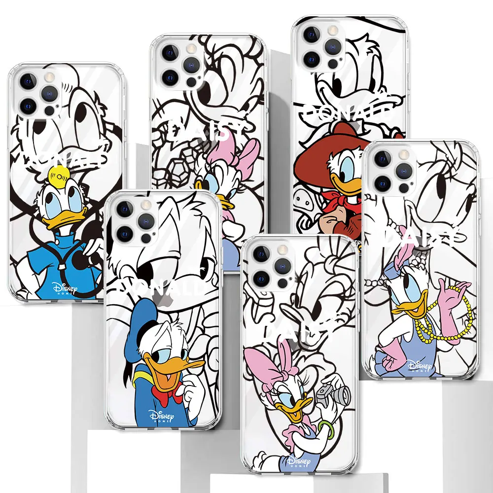 Disney Donald Duck Couple Case for Apple iPhone 16 11 7 8 13 14 Plus 12 Mini 15 Pro X XS Max XR Transparent TPU Soft Phone Cover