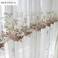 Luxury White Tulle Sheer Curtains for Living Room Lace Embroidered Romantic Princess Window Screen Kitchen  European Embroider