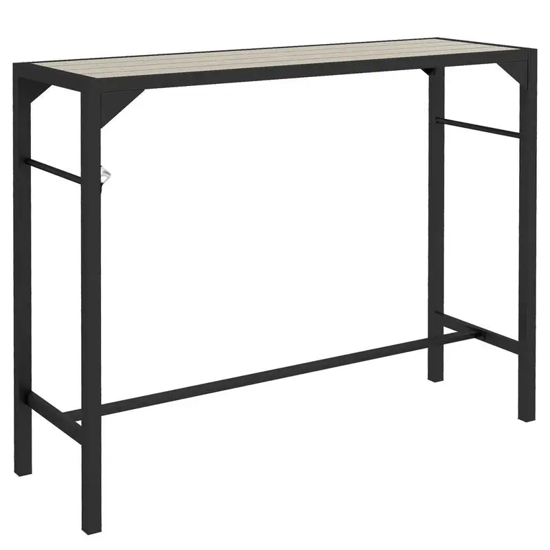 

Outdoor Bar Table, Bar Height Patio Bar Table w/ Built-In Bottle Opener, Plastic Top with Wood Grain, 47.25" x 15" x 39"