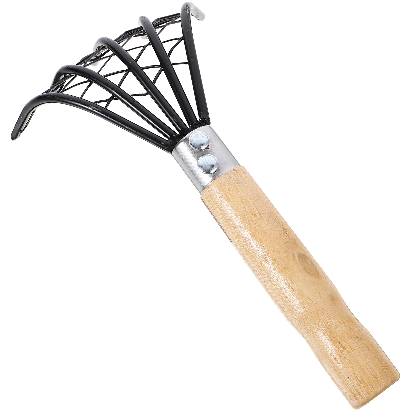 1Pcs Stainless Steel Clam Rake Black Wooden Handle Ergonomic Comfortable Net Bag Rust Proof Seafood Digging Rake