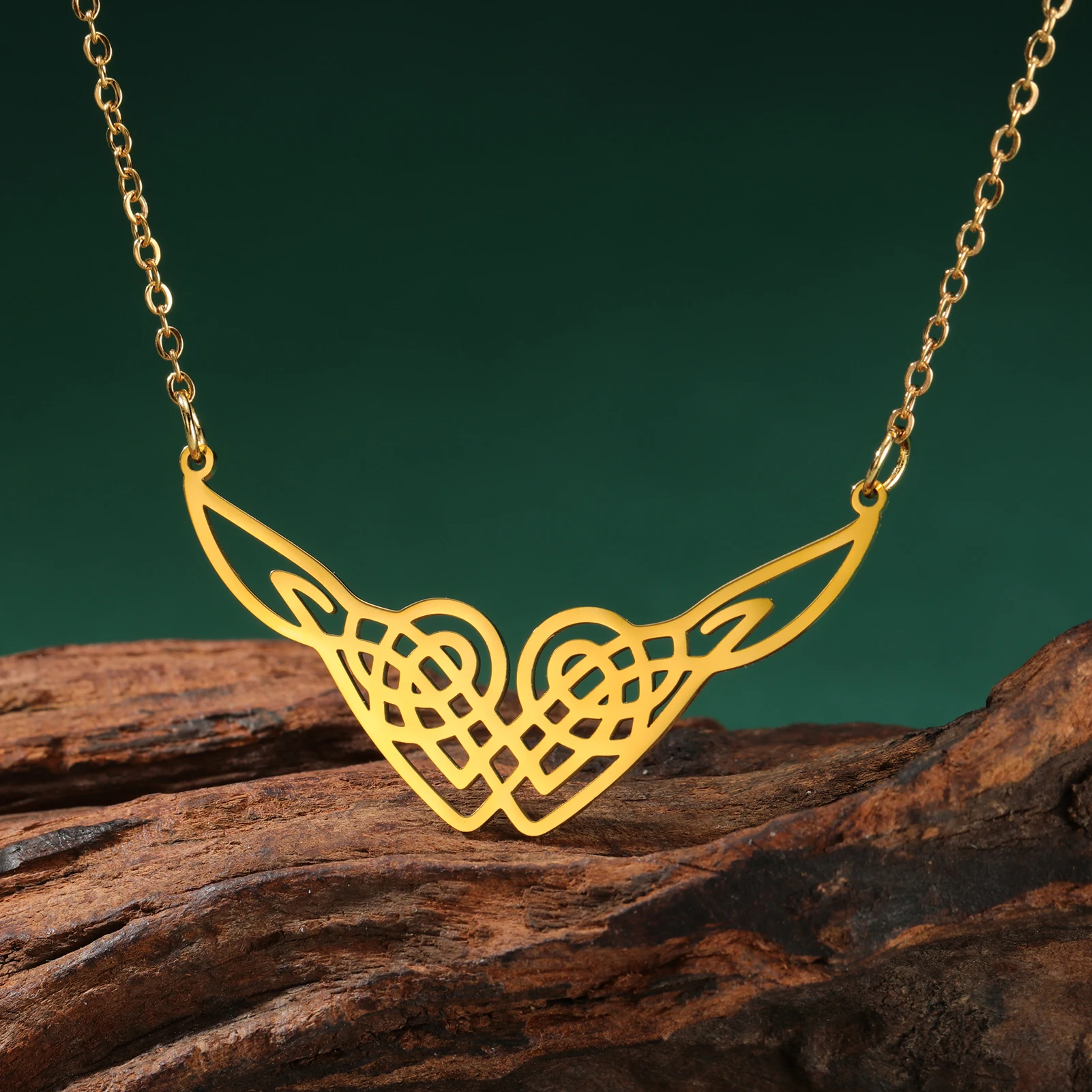 VASSAGO Flying Wings Pendant Necklace Norse Irish Celtic Knot Chain Women's Stainless Steel Angel Wing Necklace Amulet Jewelry