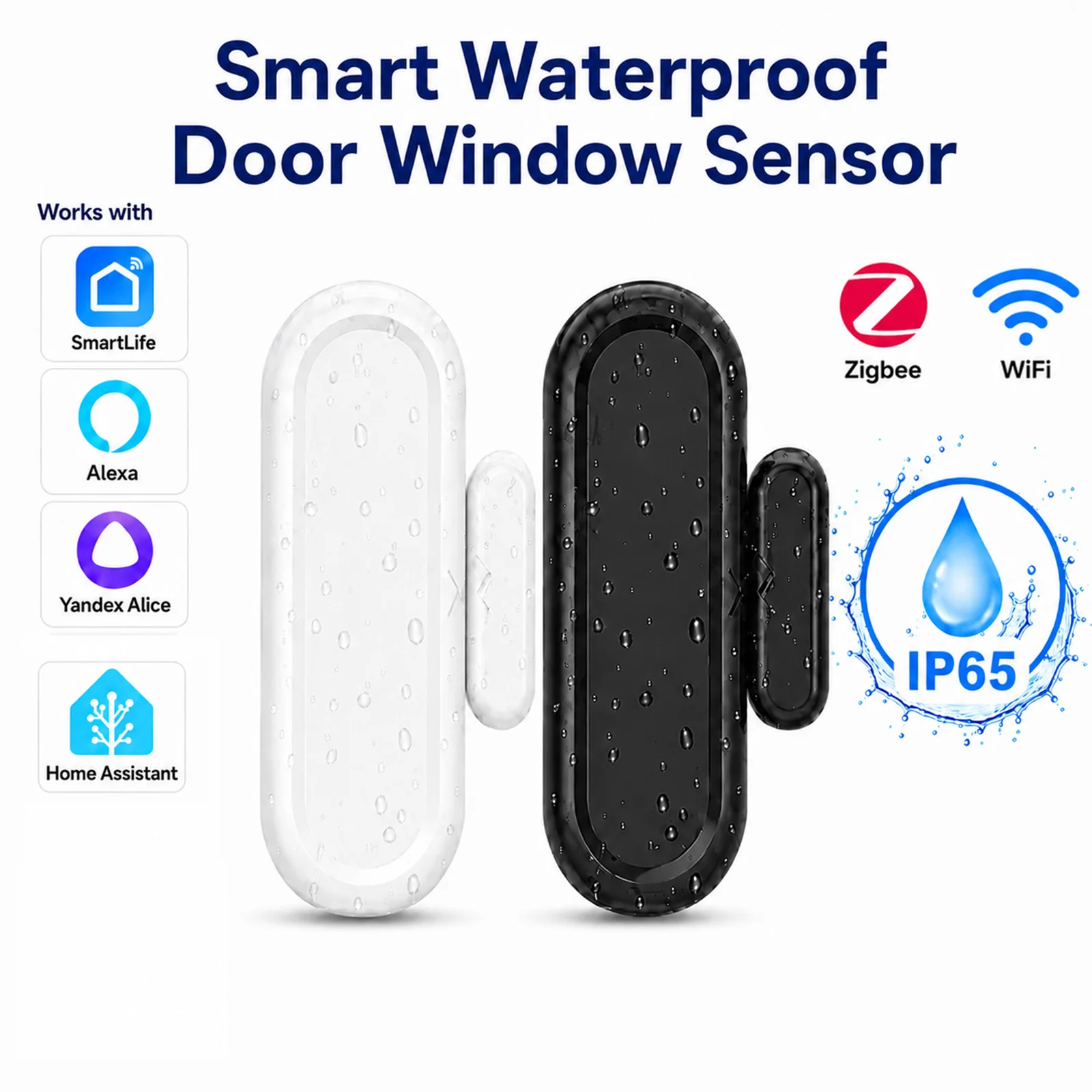 Tuya IP65 Waterproof Outdoor WiFi Zigbee Door Window Sensor Magnetic Contact Alarm For Home Assistant Alexa Yandex