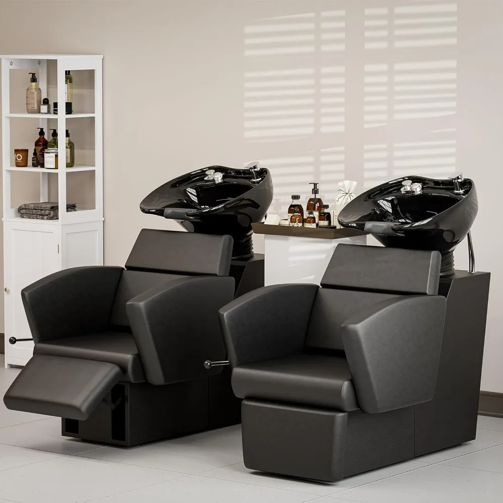 

Shampoo Bowl and Chair Set for Salon 2PCS, Deep Porcelain Sink, Backwash Barber Shampoo Equipment for Beauty Spa Barbershop