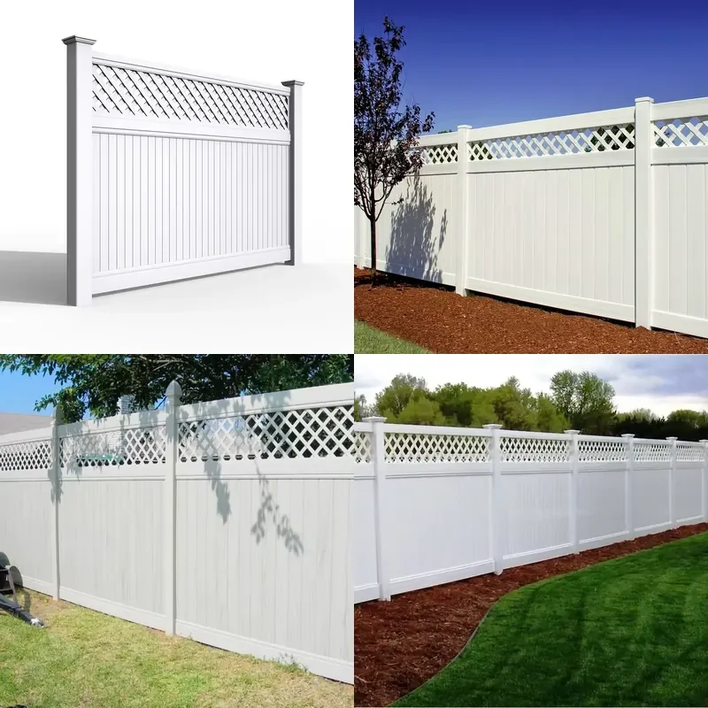 White Vinyl PVC 6ft Privacy Fence Panel with Low Grid Top Yard Security Fencing Grille and Gate Affordable Outdoor Protection