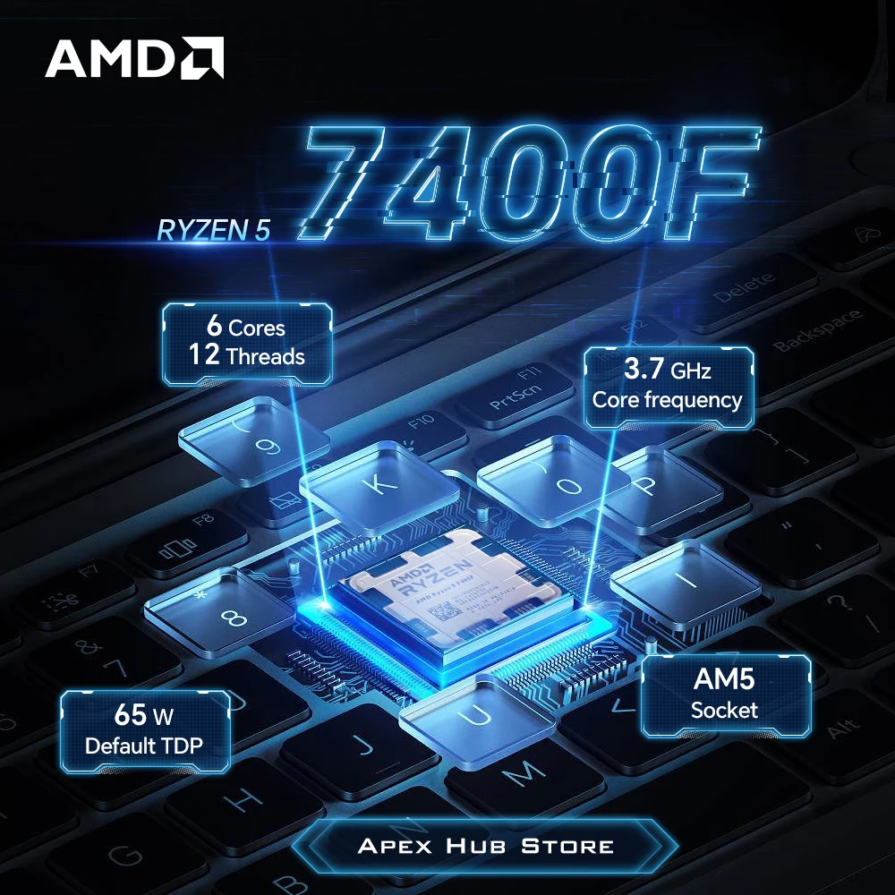

NEW AMD Ryzen 5 7400F Socket AM5 L3=32M 3.7GHz 6-Core 12-Thread Processor 65W Applicable to B650 5NM DDR5 R5 7400F No fan