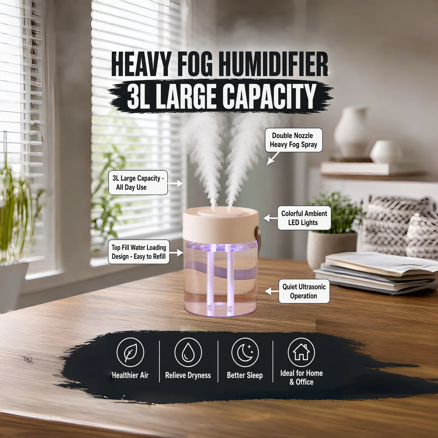 2026 Upgrade3L Intelligent Constant Humidity Humidifier 12H Long-term Atomization Dual-core Ultrasonic Silent Touch Bedroom and