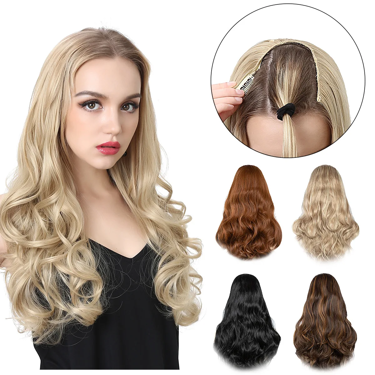 

Synthetic Blonde Wig Piece One Piece Wig Long Curly Hair Natural Hair Volume Fluffy U-shaped Hair Extension Piece