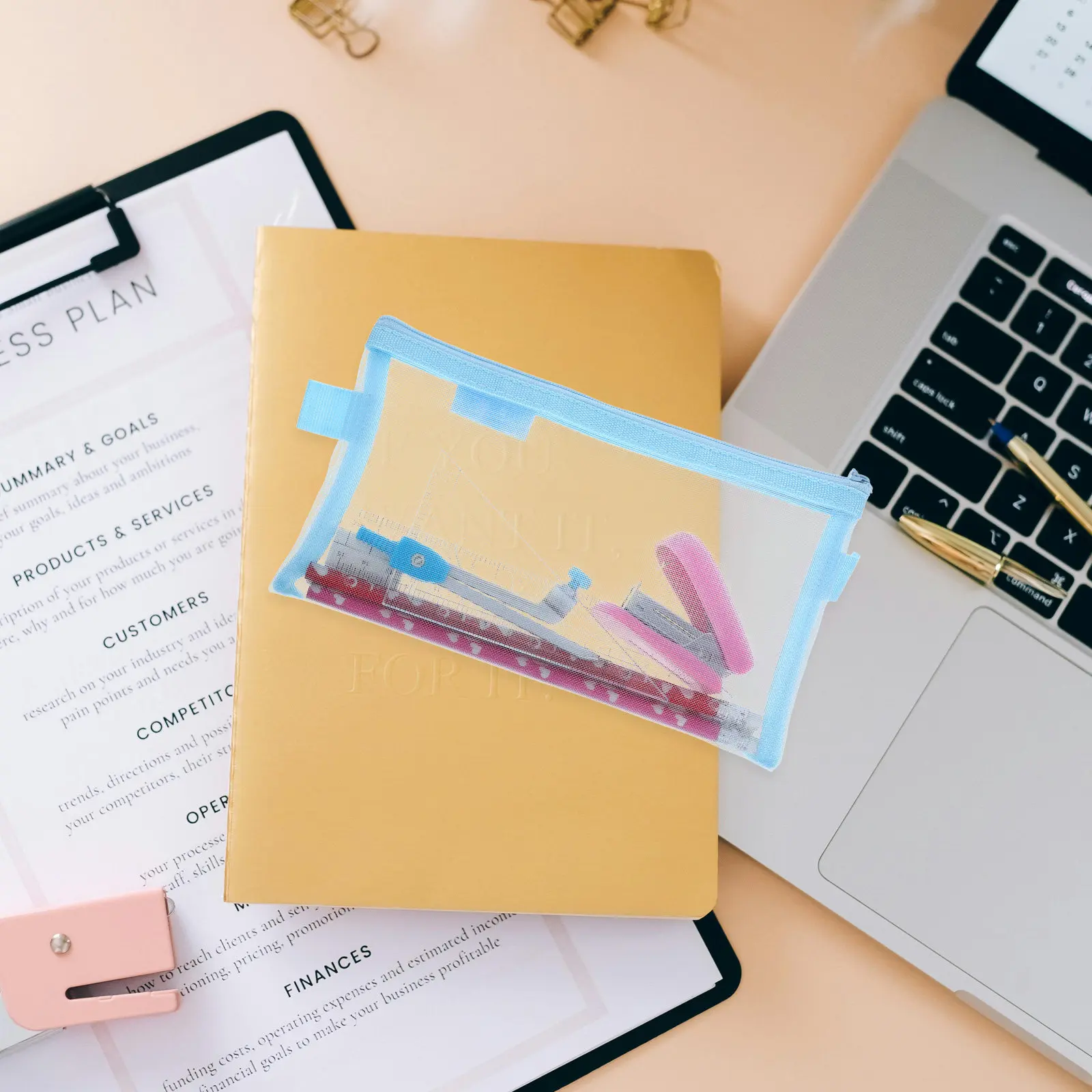 

5Pcs Zipper File Bags Mesh Storage Case Portable Transparent Organizer Multipurpose Travel Makeup Pouch Pencil Case Stationery