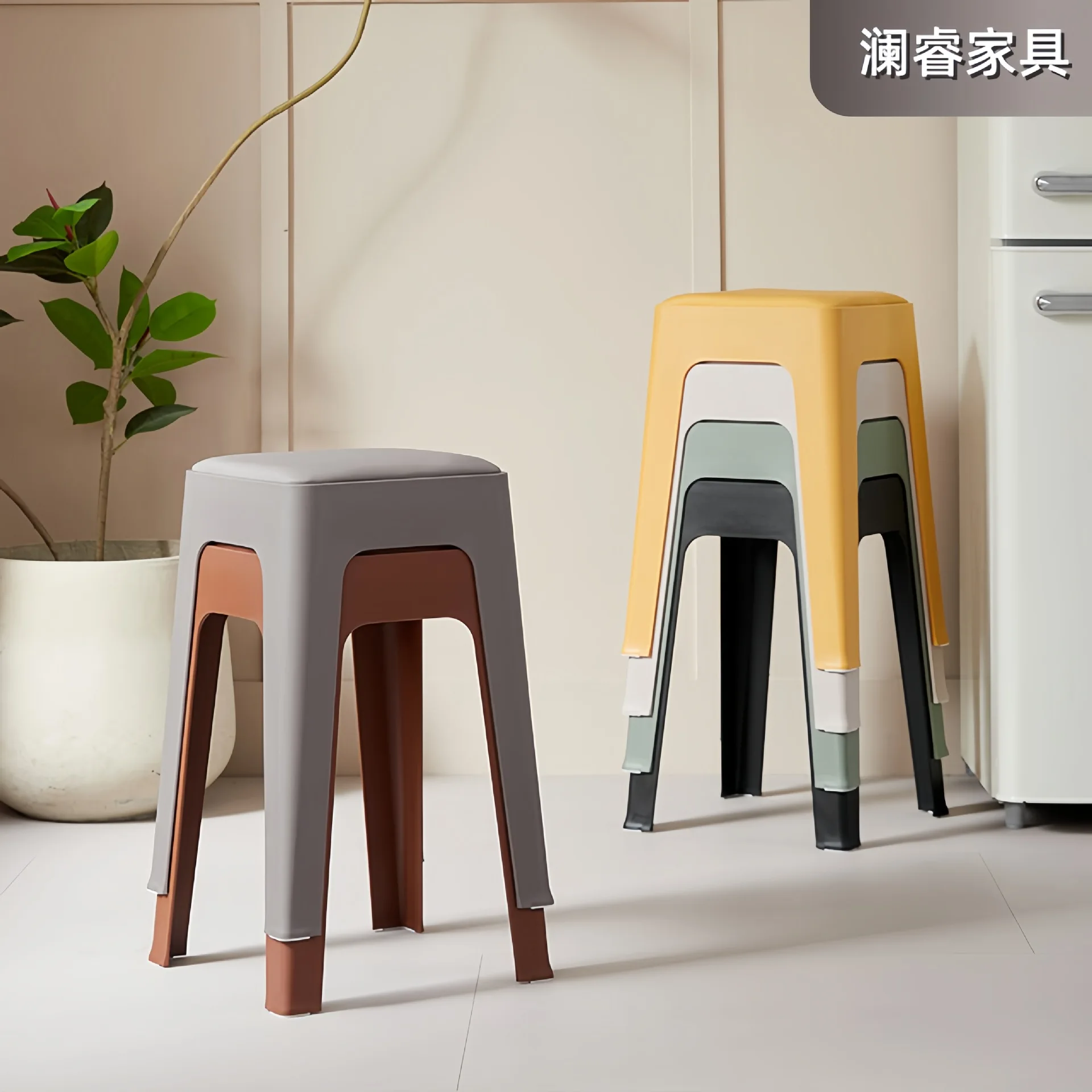 Household Stackable Soft Bag Stool Living Room Bedroom Plastic Bench Dining Room Adult Dining Chair Simple Wind Soft Bag Square