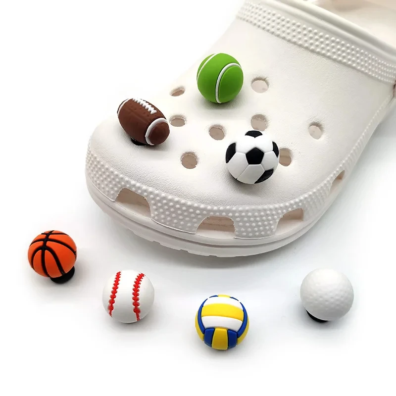 1-7Pcs Mini 3D Footballs Shoe Charms Accessories Baseball Shoe Decorations Pins For Women Golf Tennis Fit Clogs Clips Sandals