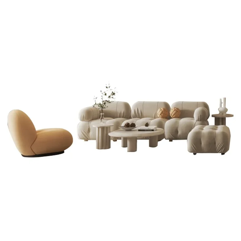 

Model room cream sofa soft decoration, designer modern light luxury dining table and chairs full set