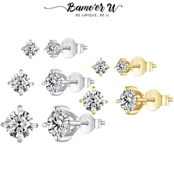 Bamoer U Moissanite Earrings 4 Prongs 925 Sterling Silver D Color Diamond Ear Stud for Women Wedding Anniversary Fine Jewelry