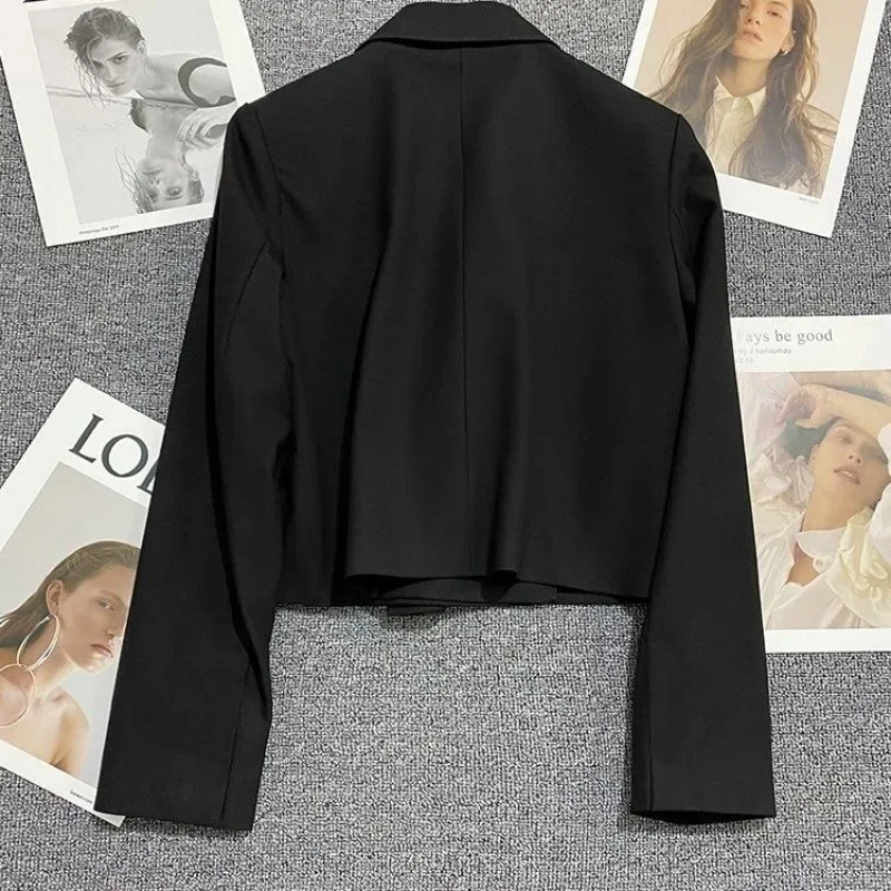 Short Blazers for Women Jacket with Single Button Wide Decoration Loose Suit Coffee/black