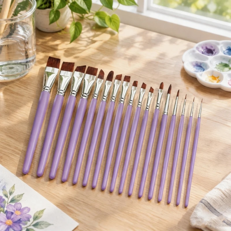 D5BB 17Pcs Face Paint Brushes with Plastic Handle and Varied Tip Profile for Detailed Lettering, Pattern, Holiday