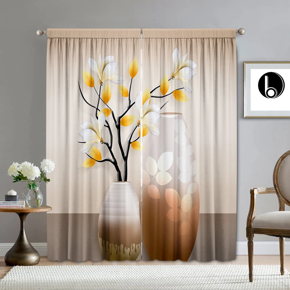 2PC Home Decoration Screen Curtain With Double Vase Flower Arrangement Screen Curtain Suitable For Kitchen, Coffee Shop, Living