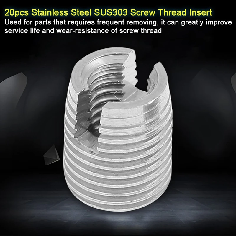 Kit de inserción de rosca autorroscante de acero inoxidable, 70 piezas, M2, M2.5, M3, M4, M5, M8, tornillo ranurado autorroscante