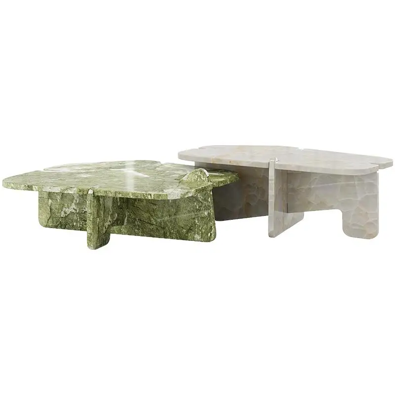 

Designer Natural Marble Coffee Table Set, Italian Minimalist High-Low Nesting Tables for Small Space, Heat & Scratch Resistant