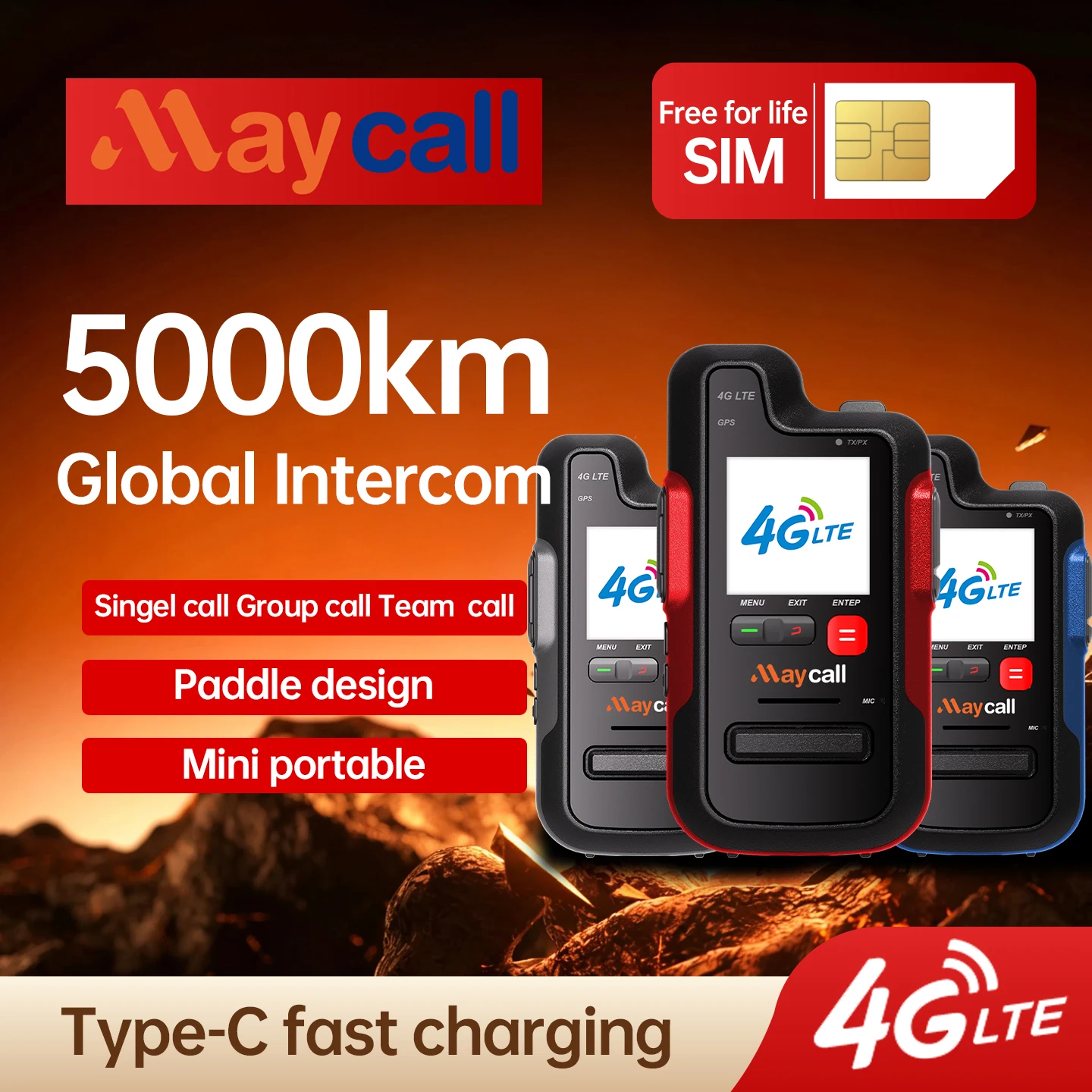 Maycall Global Long Range Walkie Talkie 5000KM PPT with SIM Card Lifetime Free Transnational POC Radio