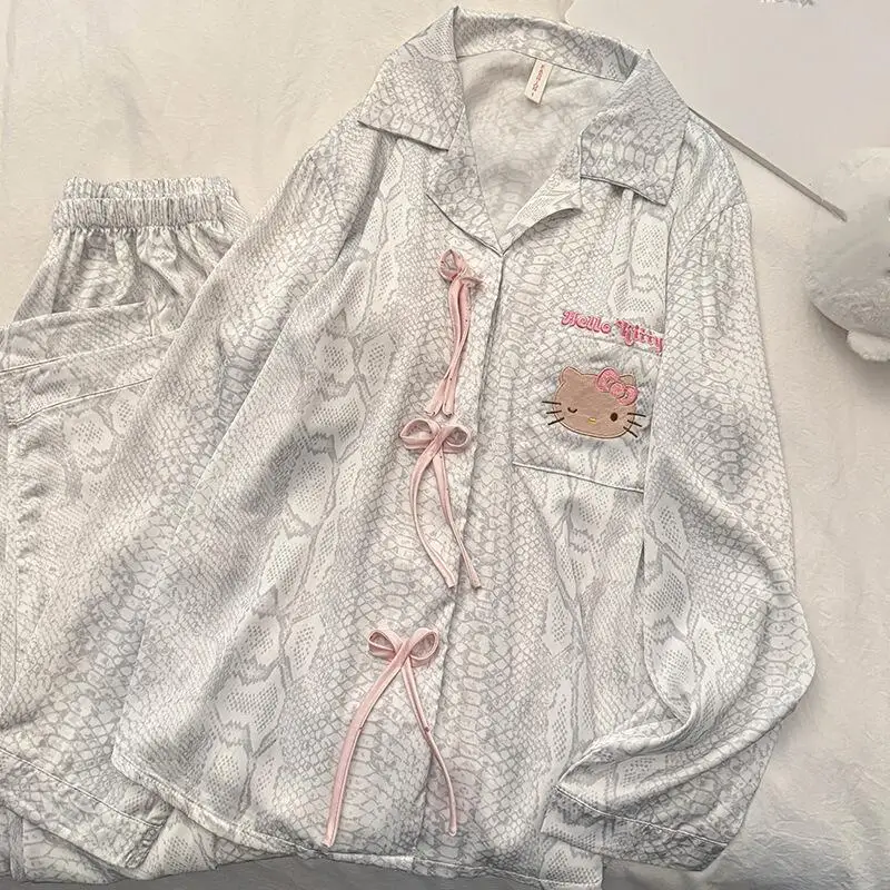 

Комплект женской пижамы с длинными рукавами в стиле аниме: весенне-летний, для модных девушек, удобный, мягкий, домашняя одежда, милый и нежный стиль, кавайный дизайн