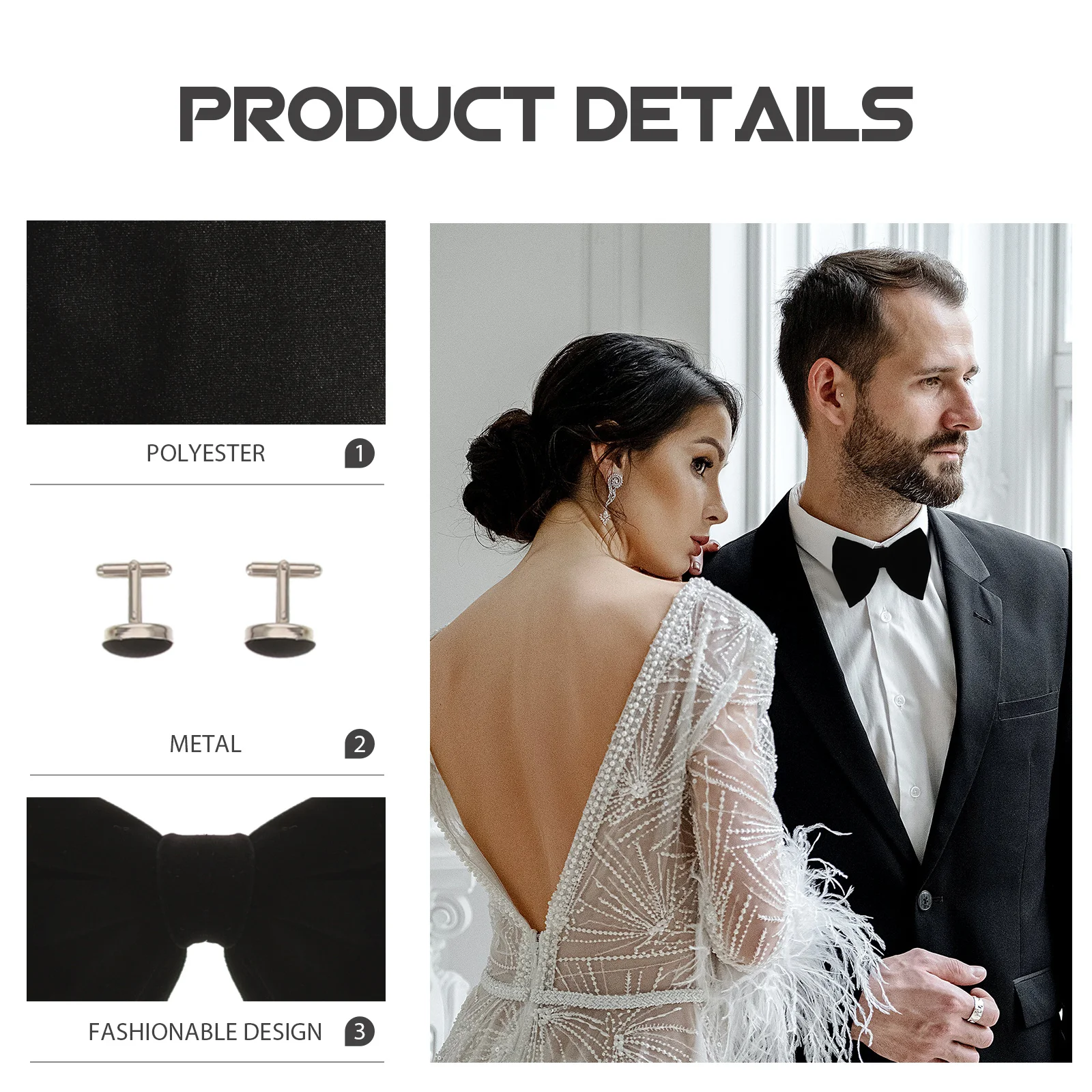 

Neck Ties for Men Bow Cufflink Set Decor Polyester Handkerchief Bowtie Man Suits