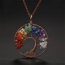 7 Chakra Natural Stones Tree of Life Pendant Handmade Crystal Copper Necklace Quartz Reiki Healing Charm Women Jewelry Gift