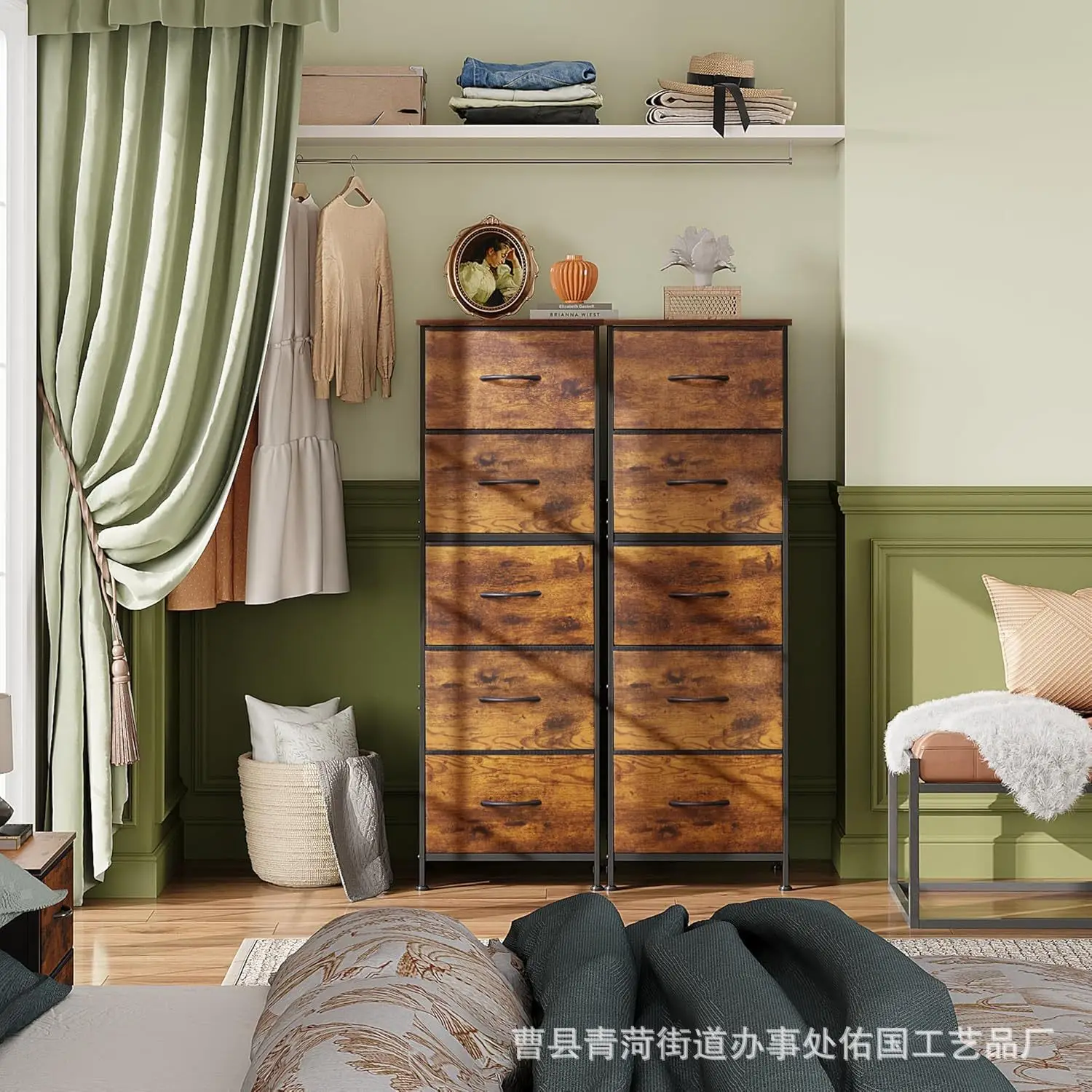 Cross-border iron and wood combined storage cabinet, household bedroom, bedside storage locker, living room floor-to-ceiling wal